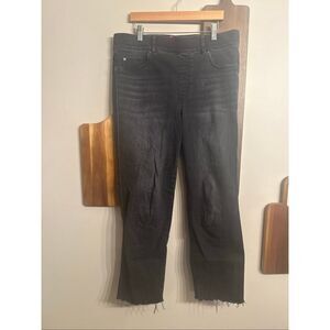 Spanx Black Denim Pull-On Raw Hem Straight Leg Ankle Pants Dark Wash Size Large